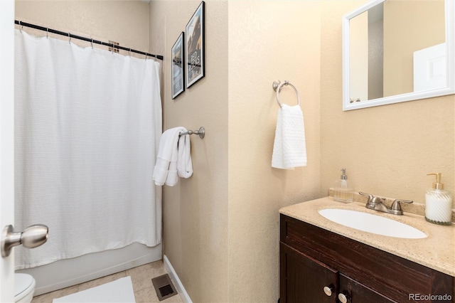 3220 W 24th Ave, Denver, CO 80211 - bathroom featuring shower / tub combo with curtain, vanity, toilet, and visible vents