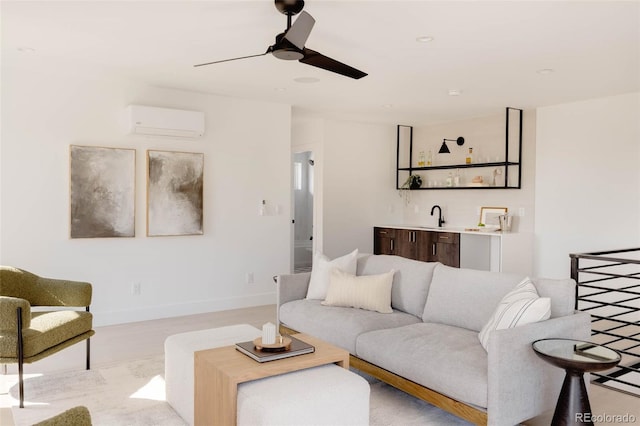 16133 W 14th Ave, Golden, CO 80401 - living room with a wall mounted AC, ceiling fan, and wet bar