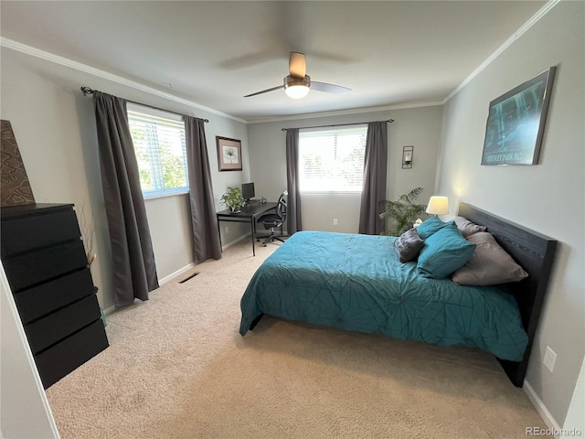 4676 White Rock Cir Unit 12, Boulder, CO 80301 - bedroom with crown molding, carpet, multiple windows, a desk, and ceiling fan