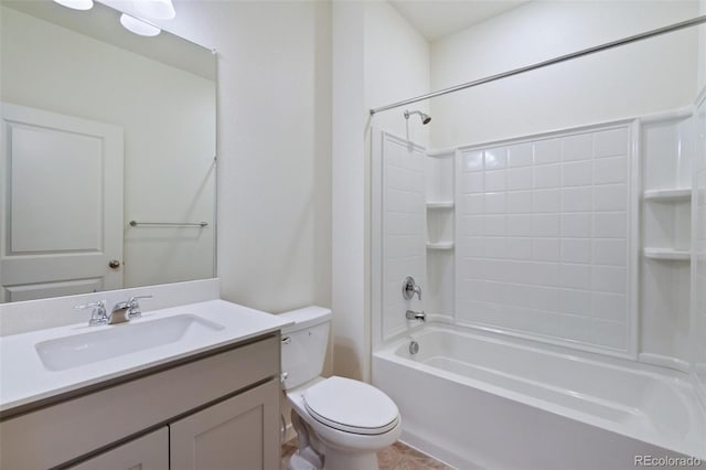 full bath featuring vanity, bathing tub / shower combination, and toilet