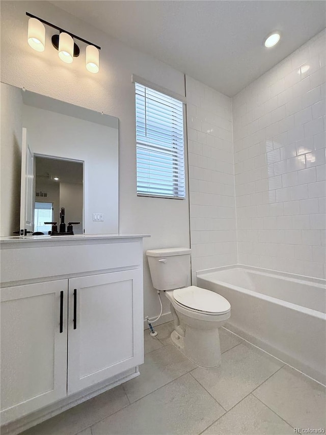 9662 Browns Peak Cir, Littleton, CO 80125 - full bathroom with toilet, tile patterned floors, vanity, baseboards, and recessed lighting