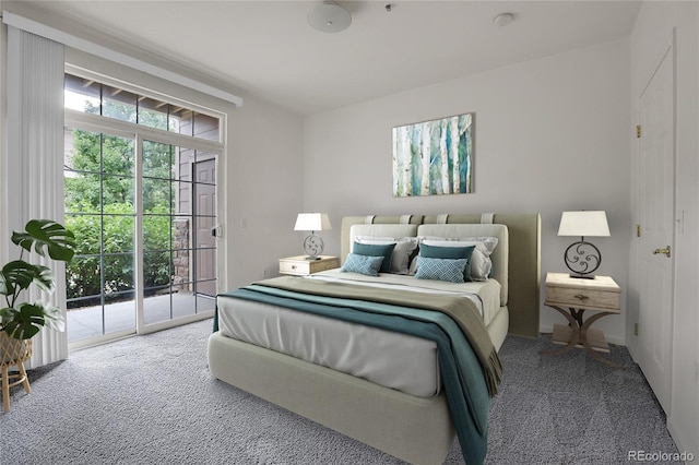 carpeted bedroom featuring access to outside