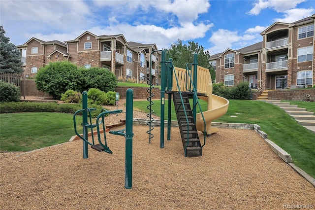 view of playground featuring a yard