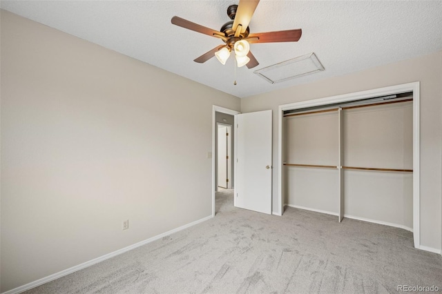 5849 Chokecherry Dr, Colorado Springs, CO 80919 - unfurnished bedroom featuring ceiling fan, attic access, baseboards, a closet, and carpet flooring