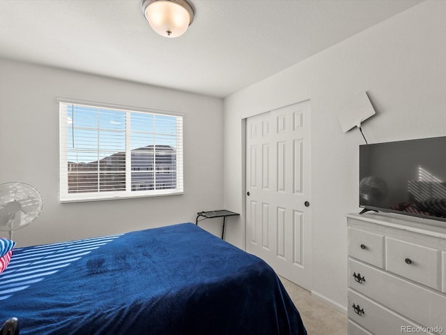 carpeted bedroom with a closet