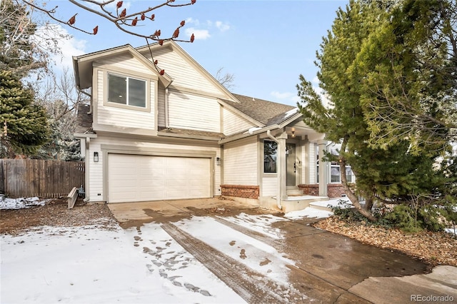 view of front property with a garage