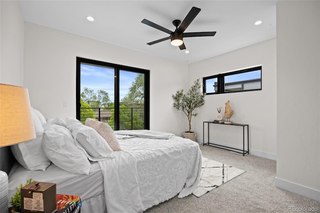1747 Lowell Blvd, Denver, CO 80204 - bedroom featuring multiple windows, light colored carpet, recessed lighting, baseboards, and ceiling fan