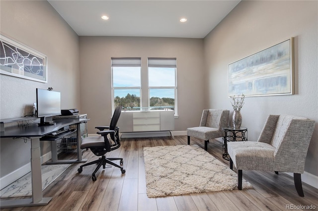 office space featuring wood-type flooring