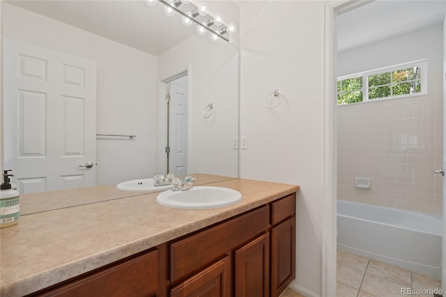 1461 S Grand Baker St, Aurora, CO 80018 - bathroom featuring vanity, tile patterned flooring, and shower / washtub combination