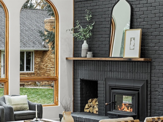 room details with a brick fireplace