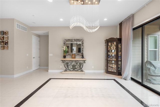 11193 Mission Walk St, Parker, CO 80134 - dining area with a chandelier, inlaid floor details, tile patterned floors, and recessed lighting