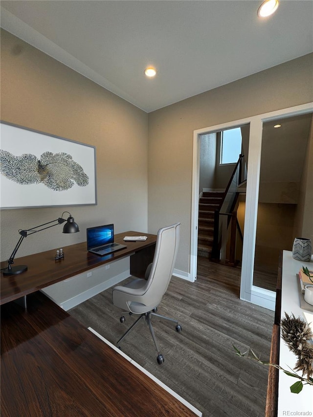 9715 Taylor River Cir, Littleton, CO 80125 - office area with wood finished floors and recessed lighting