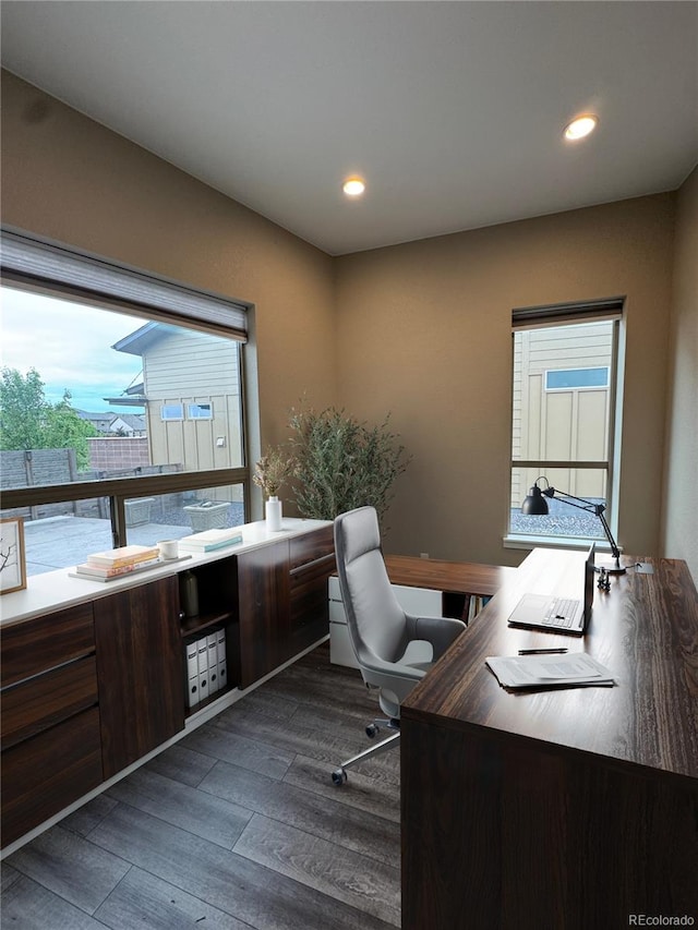 9715 Taylor River Cir, Littleton, CO 80125 - office space with dark wood finished floors, plenty of natural light, and recessed lighting