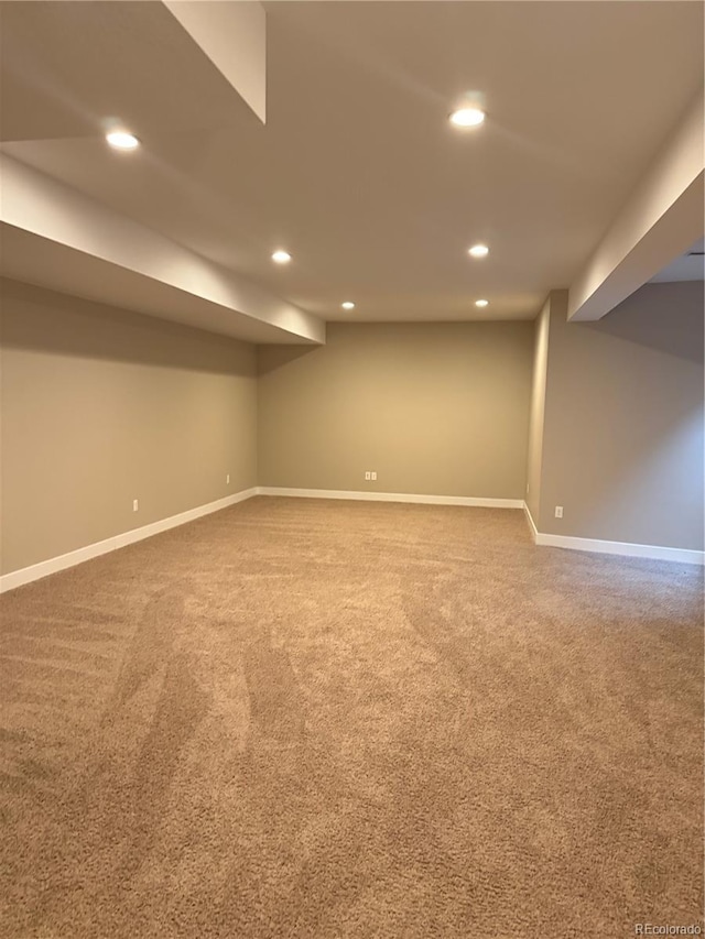 9715 Taylor River Cir, Littleton, CO 80125 - finished below grade area with recessed lighting and carpet floors