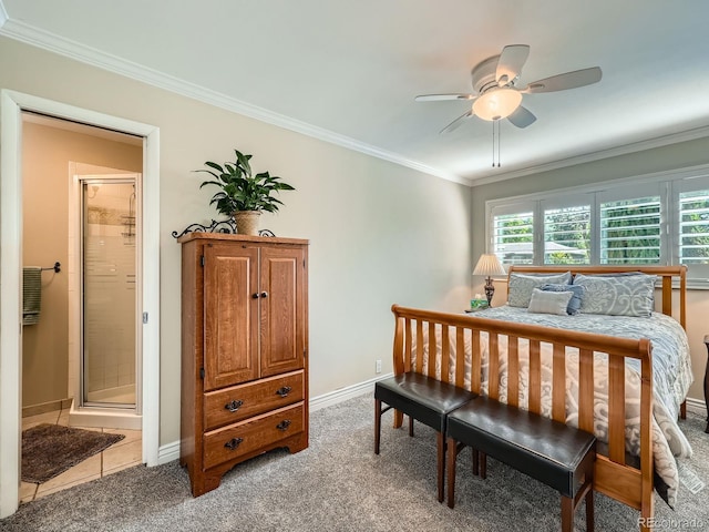 2609 S Dahlia St, Denver, CO 80222 - bedroom with light colored carpet, ornamental molding, baseboards, and ensuite bathroom
