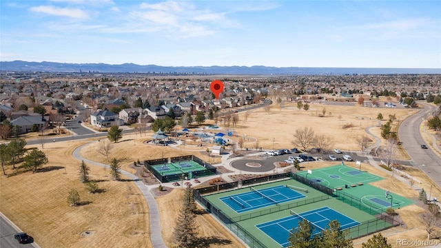 birds eye view of property featuring a residential view and a mountain view