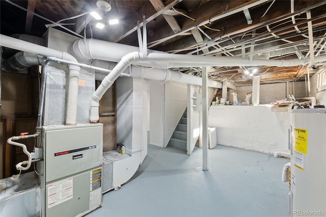 basement featuring water heater