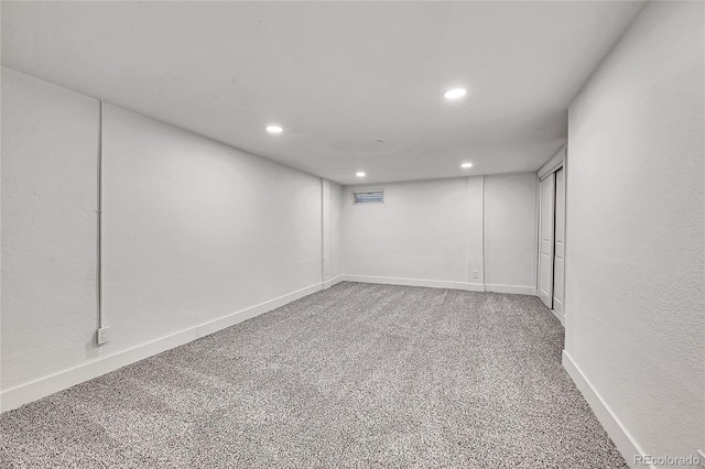 basement with carpet floors