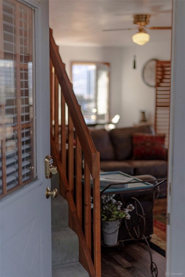 staircase featuring hardwood / wood-style floors