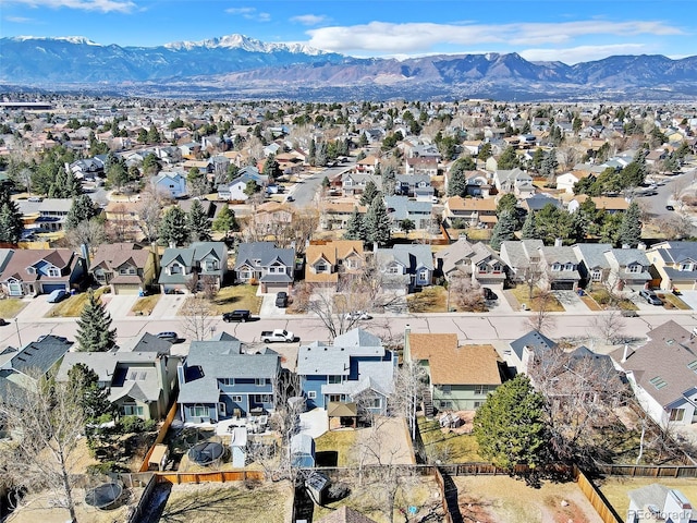 bird's eye view featuring a residential view and a mountain view