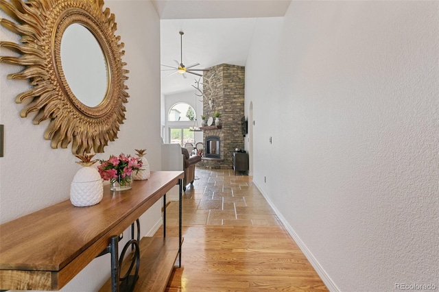 2467 Spanish Oak Ter, Colorado Springs, CO 80920 - corridor with stone tile flooring and a towering ceiling