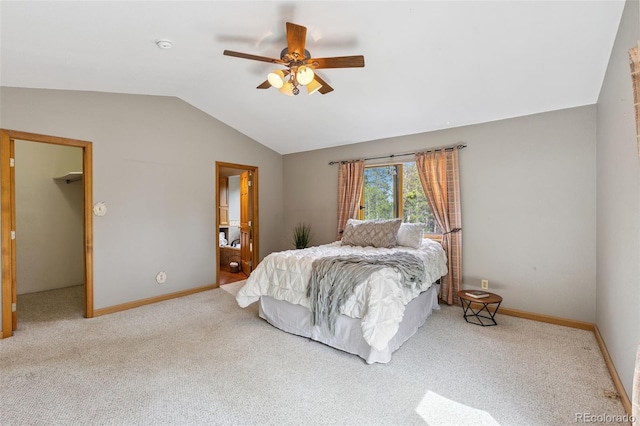 10668 Crystal Way, Morrison, CO 80465 - bedroom with lofted ceiling, carpet flooring, and a ceiling fan