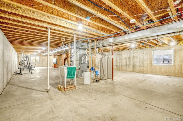 basement featuring water heater