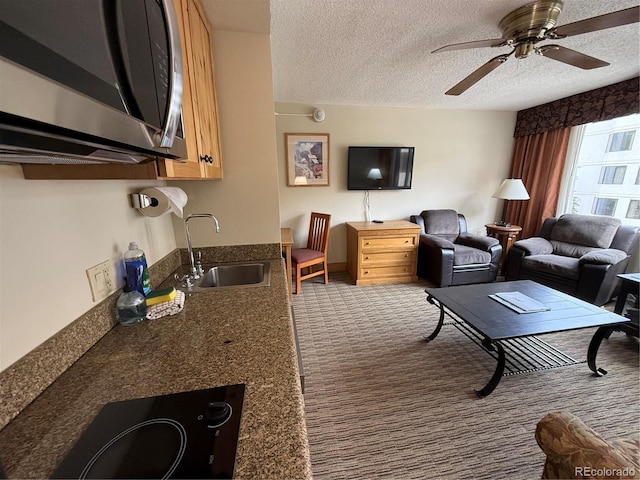 6 Emmons Rd Unit 379/381, Mount Crested Butte, CO 81225 - carpeted living area featuring ceiling fan and a textured ceiling