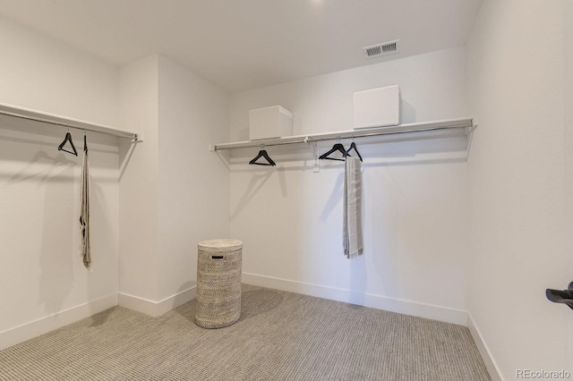 spacious closet featuring light carpet