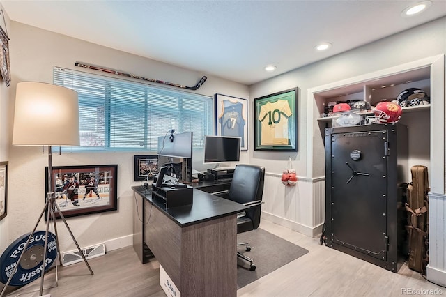 1025 Zang St, Golden, CO 80401 - office with baseboards, recessed lighting, wood finished floors, and visible vents
