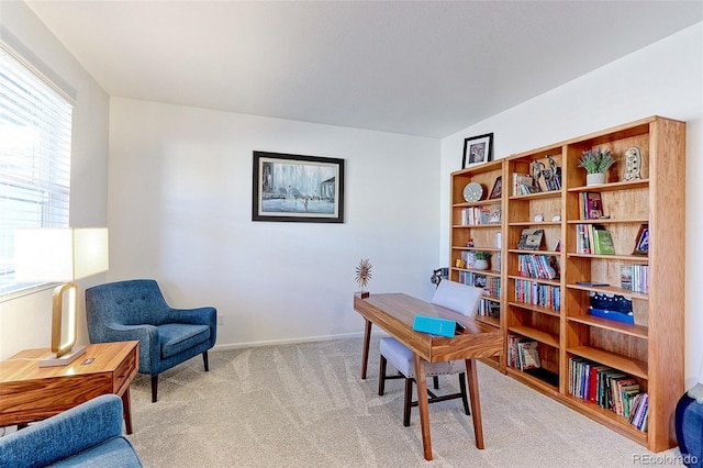 office with light carpet and a healthy amount of sunlight