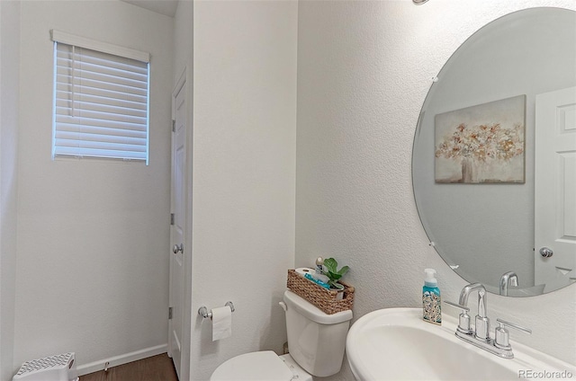 bathroom with sink, hardwood / wood-style floors, and toilet