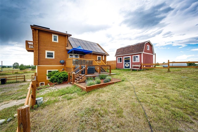 7573 Pine Crest Dr, Kiowa, CO 80117 - back of house with a wooden deck, a shed, and stairway