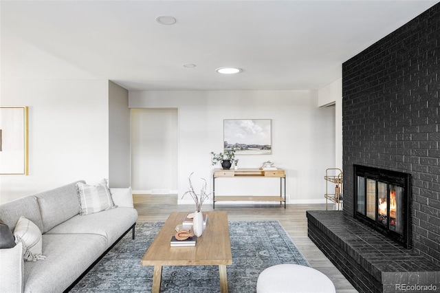 living room featuring a fireplace and hardwood / wood-style floors