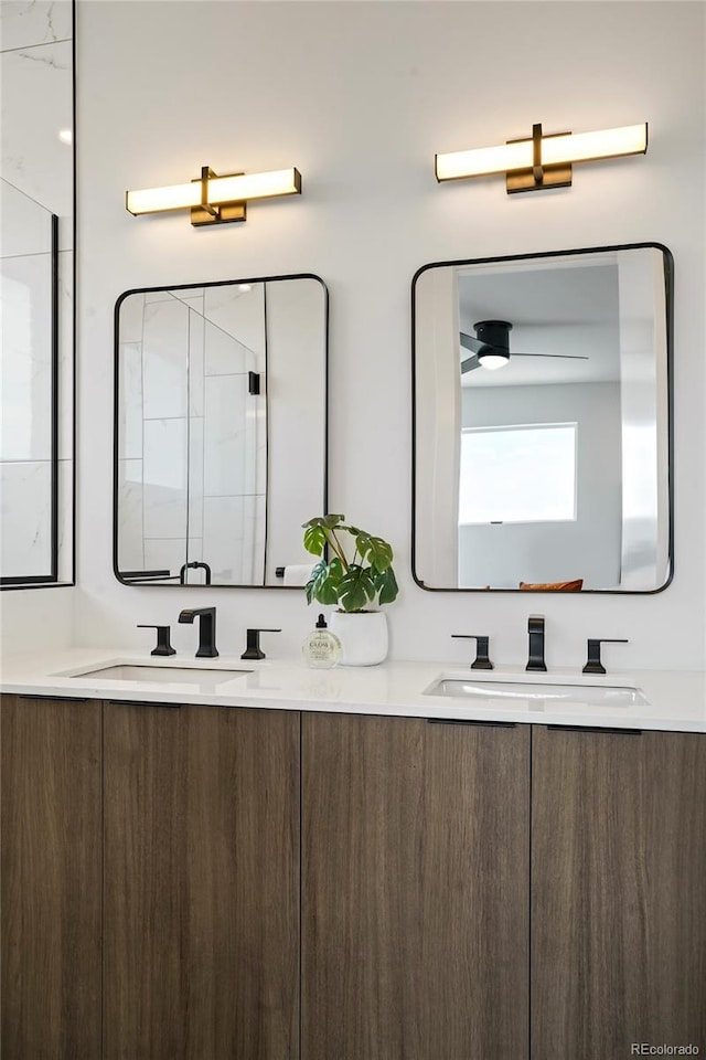 bathroom with vanity and walk in shower