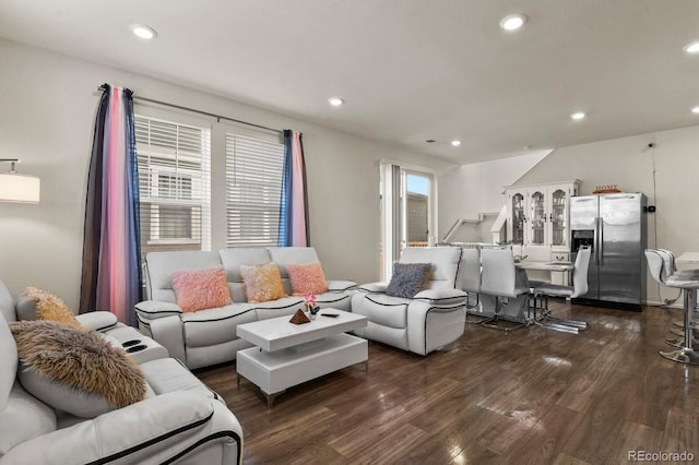 living room featuring dark hardwood / wood-style floors