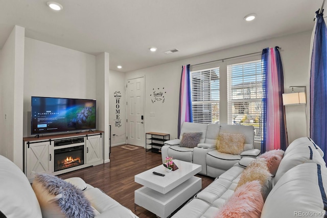 living room featuring dark hardwood / wood-style floors