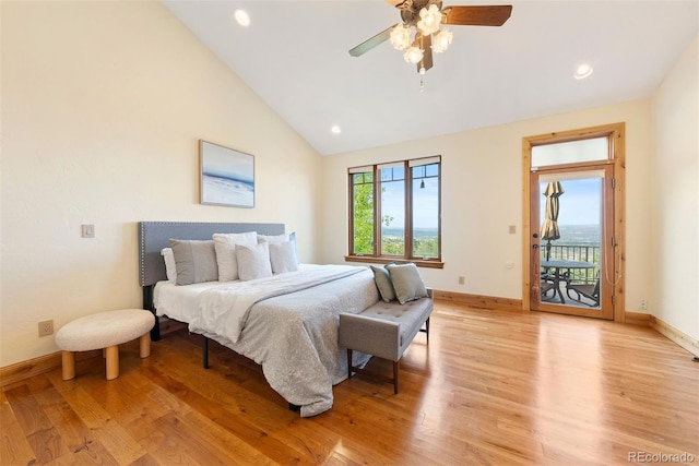 948 Manor Gate Pt, Colorado Springs, CO 80906 - bedroom with light wood-style floors, access to outside, baseboards, recessed lighting, and ceiling fan