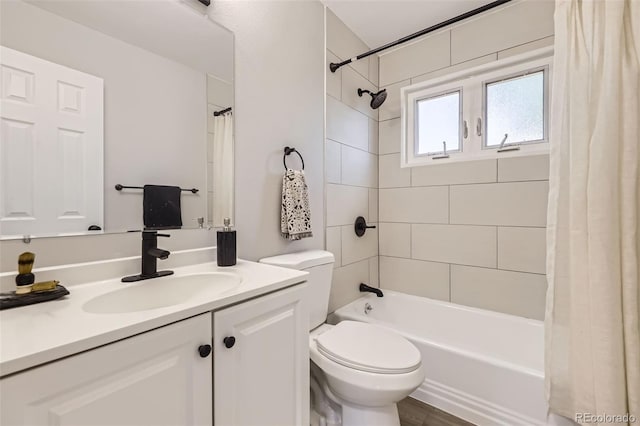 10712 Larson Dr, Northglenn, CO 80233 - full bathroom featuring toilet, shower / bathtub combination with curtain, and vanity