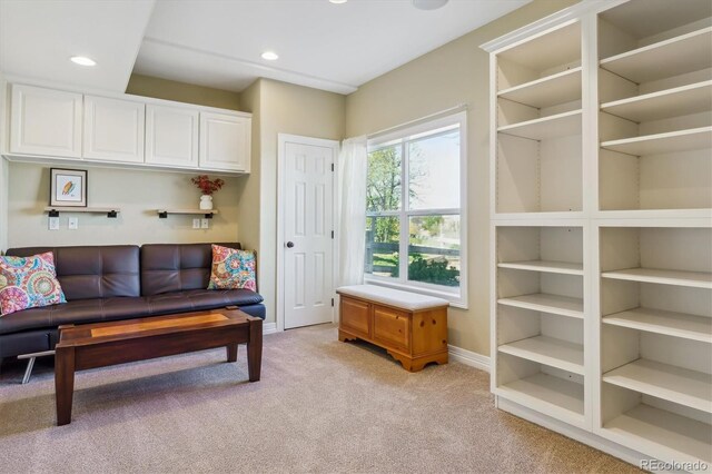 6927 Winter Ridge Pl, Castle Pines, CO 80108 - living room featuring recessed lighting, baseboards, and light colored carpet