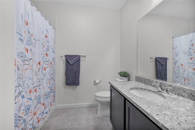 bathroom with tile patterned floors, vanity, and toilet