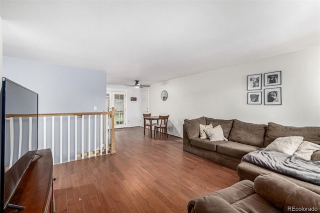 11886 Birch Dr, Thornton, CO 80233 - living area featuring wood finished floors and ceiling fan