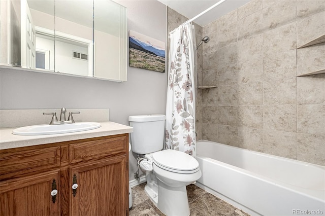 11886 Birch Dr, Thornton, CO 80233 - full bath featuring toilet, vanity, shower / tub combo, and tile patterned flooring