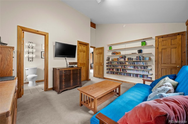 310 Wendelyn Way, Boulder, CO 80302 - living area featuring vaulted ceiling and light carpet
