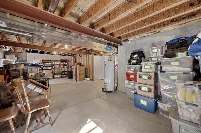 unfinished basement with gas water heater