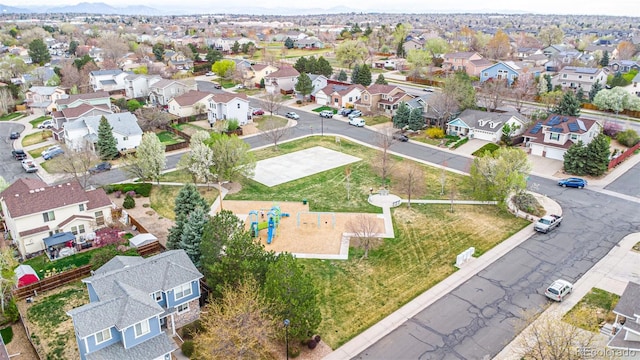 aerial view with a residential view and a mountain view