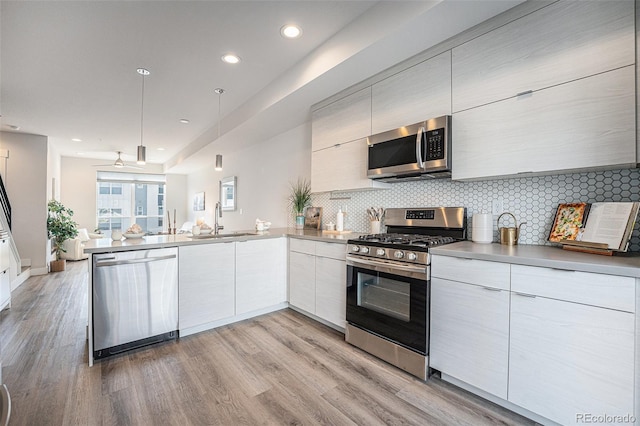 kitchen with modern cabinets, appliances with stainless steel finishes, and a sink