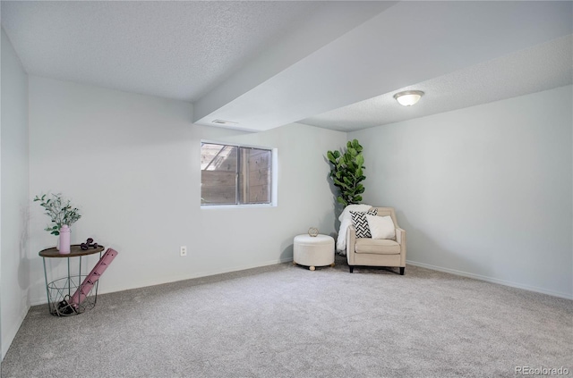 unfurnished room featuring a textured ceiling and carpet floors