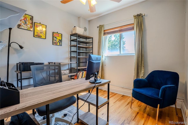 433 Fox St, Denver, CO 80204 - home office with ceiling fan, baseboards, and wood finished floors