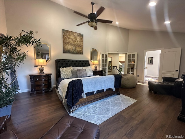 7844 W Friend Dr, Littleton, CO 80128 - bedroom featuring high vaulted ceiling, wood finished floors, french doors, and recessed lighting